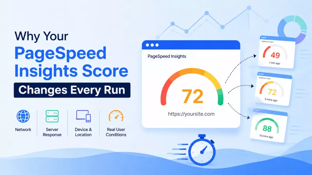 PageSpeed Insights report for one page showing two different performance scores from consecutive test runs