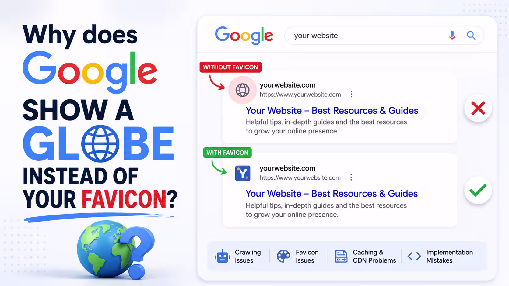 Google search result showing a grey globe icon in place of a website favicon